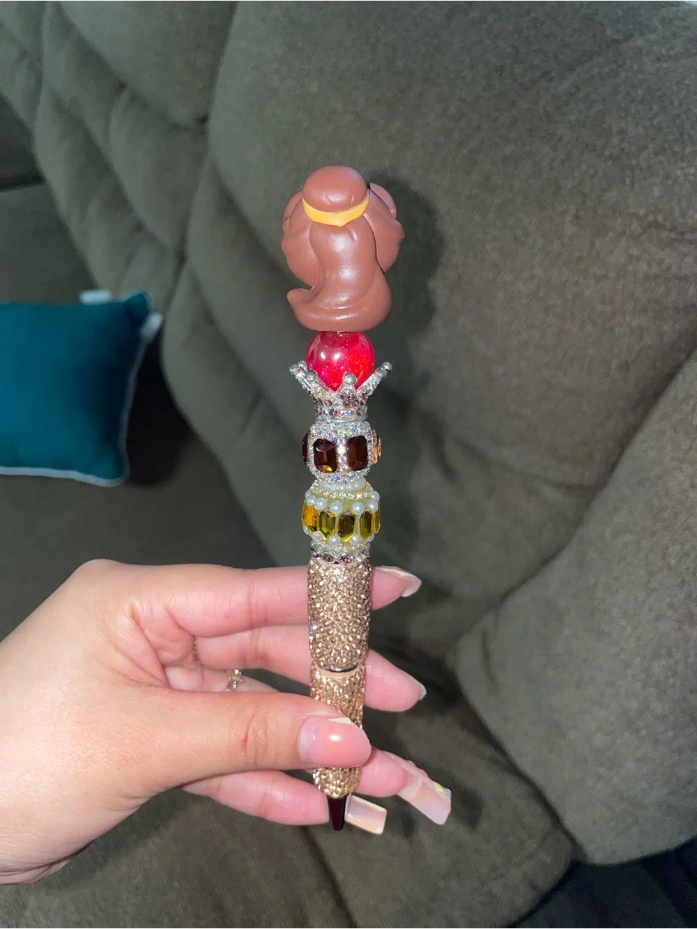 Girl Character Beaded Decorative Pen in Pink, Gold, Red